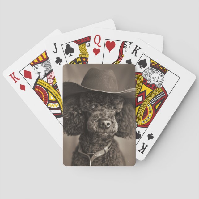 Black Poodle Dressed as a Cowboy Halloween Costume Poker Cards (Back)