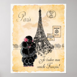 Black Poodle Eiffel Tower Paris Art Print