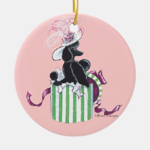 Black Poodle Hatbox Retro ornament