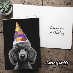 Black Poodle Head Party Hat with Happy Birthday  Card