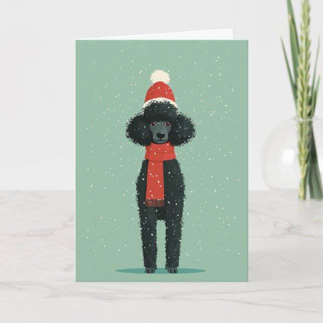 Black Poodle Holiday Greeting Card (Front)