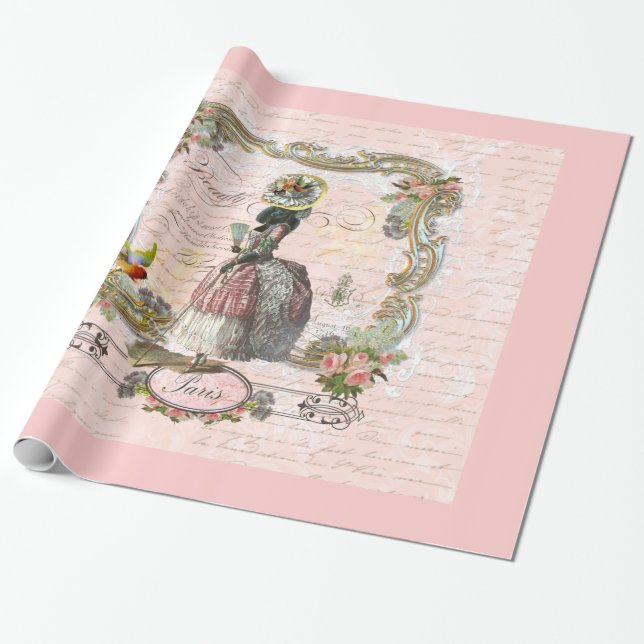 Black Poodle  in Marie Antoinette Costume Wrapping Paper (Unrolled)