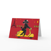 Black Poodle in Paris on Scooter Card Black Poodle in Paris on Scooter Card