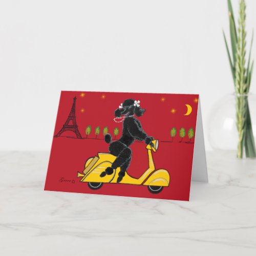 Black Poodle in Paris on Scooter Card