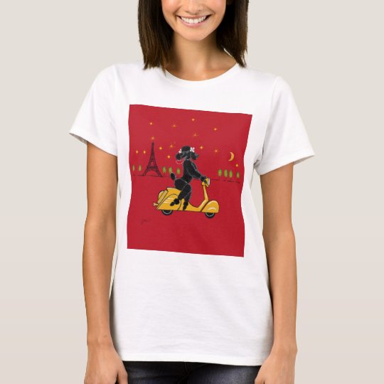 Black Poodle in Paris on Scooter T-Shirt