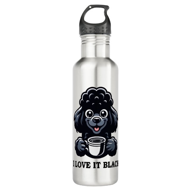 Black Poodle Loves Black Coffee Stainless Steel Water Bottle (Front)