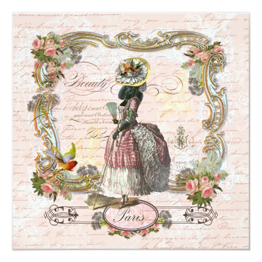 Black Poodle Marie Antoinette Pink Roses Invite