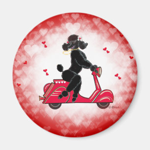 Black Poodle on a  Red Hearts Magnet