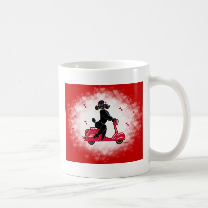Black Poodle on Scooter Valentine Coffee Mug