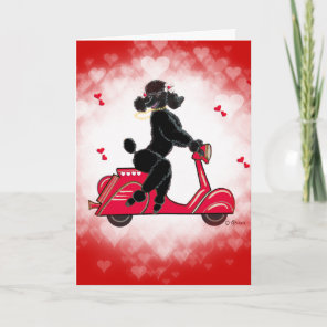 Black Poodle on Scooter Valentine Holiday Card