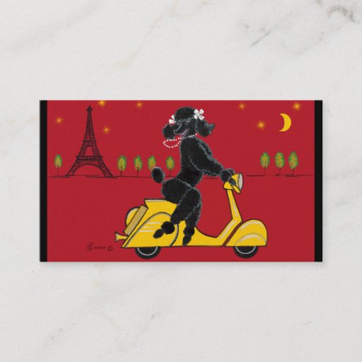 Customizable Black Poodle on Scooter Vespa Business Card Templates