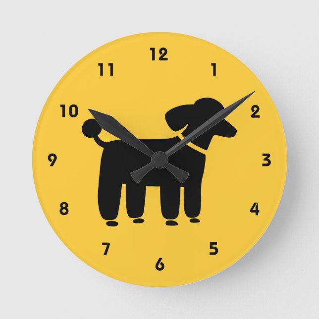 Black Poodle on Yellow (Color is Customizable) Round Clock (Front)