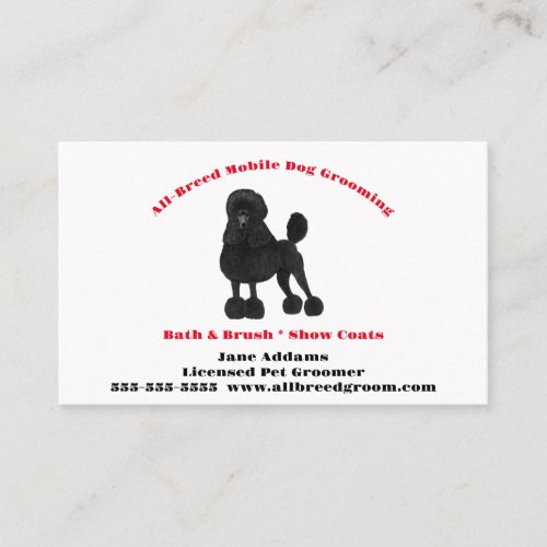 Black Poodle Red Text White Background Pet Service Business Card