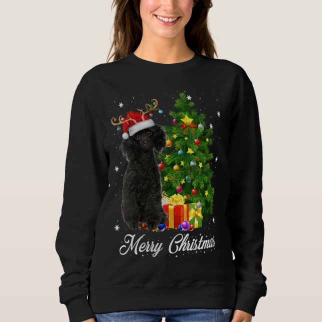 Black Poodle Santa Christmas Tree Lights Xmas Rein Sweatshirt (Front)