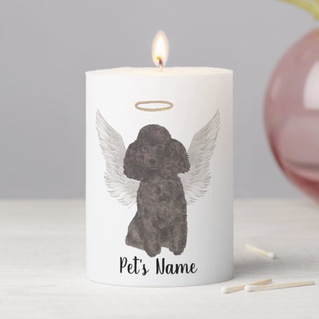 Black Poodle Sympathy Memorial Pillar Candle (In Situ)
