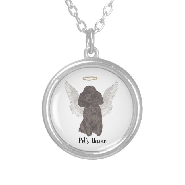 Black Poodle Sympathy Memorial Silver Plated Necklace (Front)