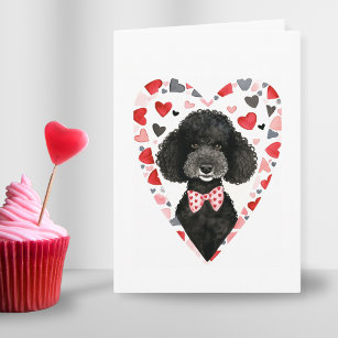 Black Poodle Valentines Day Dog Parent watercolor  Holiday Card