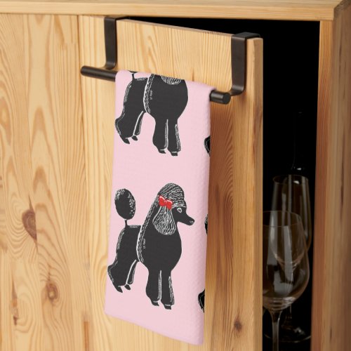 Black Poodle with Red Bow Print Kitchen Towel