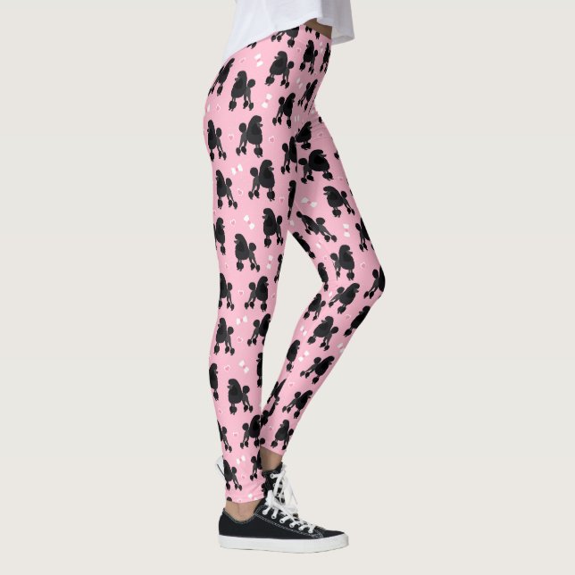 Black Poodles and Bows Pattern Pink Leggings (Right)