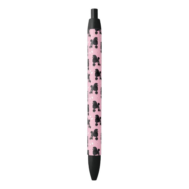 Black Poodles and Bows Pattern Pink Pen (Front Vertical)
