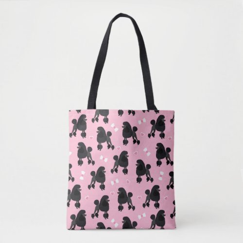 Black Poodles and Bows Pattern Pink Tote Bag