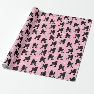 Black Poodles and Bows Pattern Pink Wrapping Paper