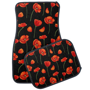 black poppy pattern car floor mat