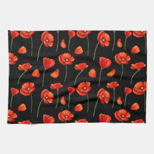black poppy pattern kitchen towel