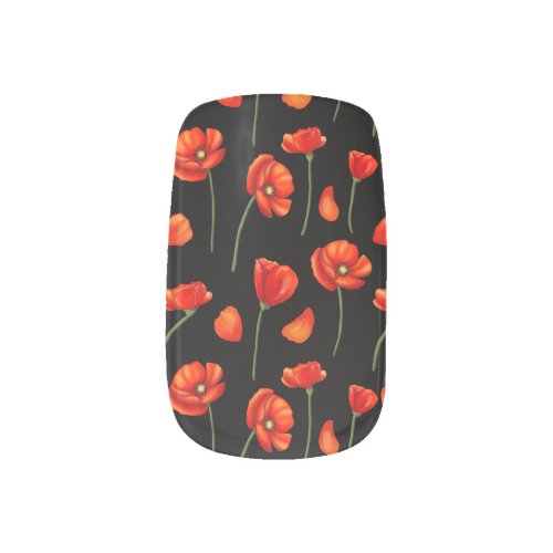 black poppy pattern minx nail art