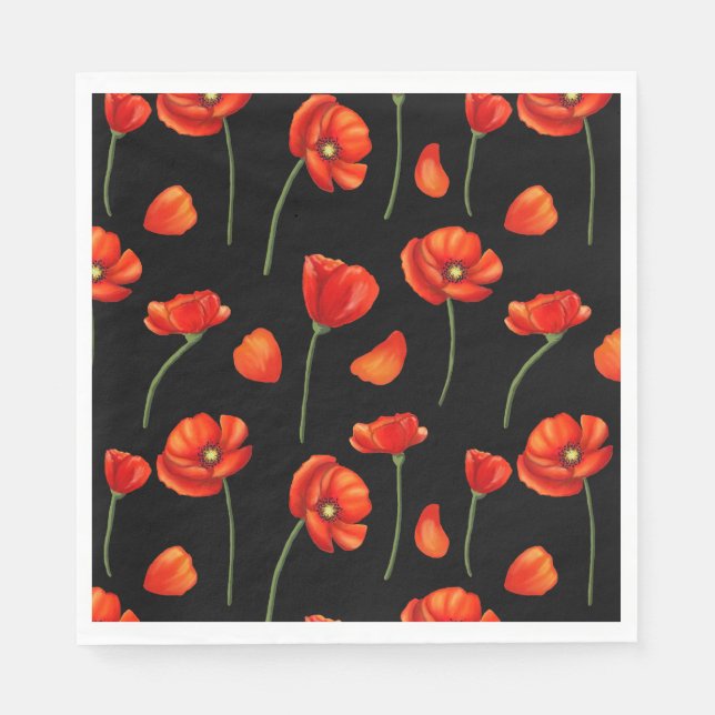 black poppy pattern napkins (Front)