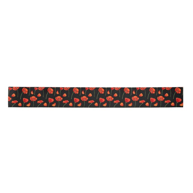 black poppy pattern satin ribbon (Front)