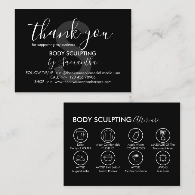 Black Post Body Sculpting Aftercare Thank You Business Card