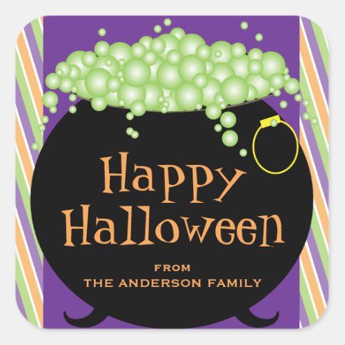Black Pot of Green Soup Personalized Halloween Square Sticker