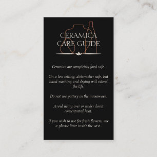 Black Pottery Clay Ceramic Care Instructions Business Card