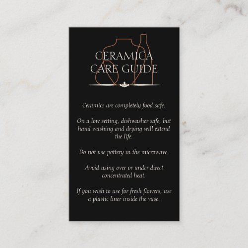 Black Pottery Clay Ceramic Care Instructions Business Card