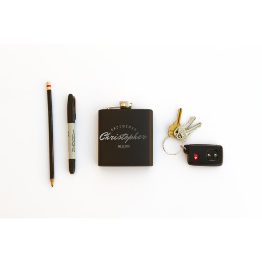 Black Powder Coated Flask - Groomsmen Gift (Lay Down)