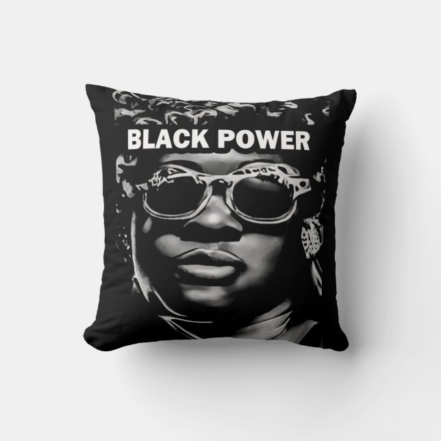 Black Power Afro Beauty Woman Portrait (AI+Human) Throw Pillow (Front)