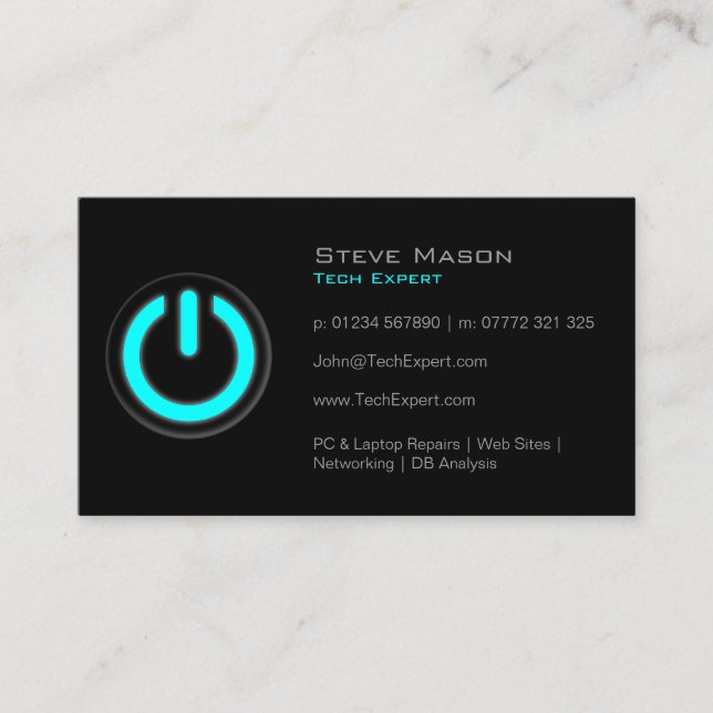 Black Power Button, Technology - Business Card (Front)