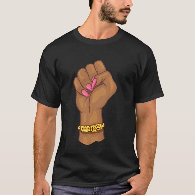 Black Power Feminist Aries Zodiac Sign T-Shirt (Front)