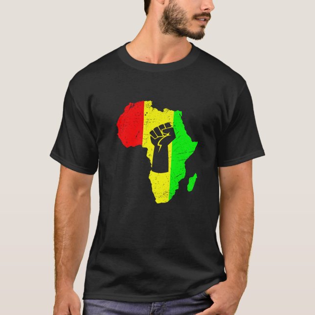 Black Power Fist Africa Map Inspirational Black Le T-Shirt (Front)