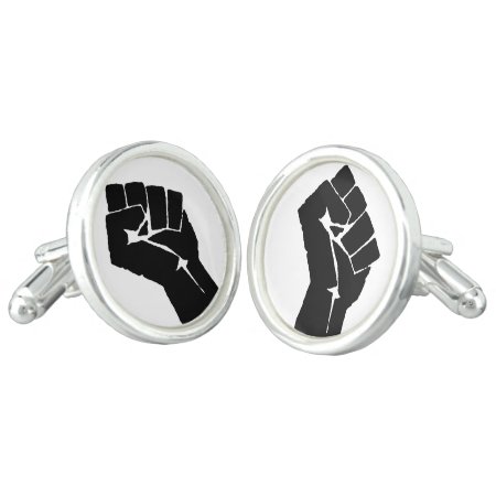 Black Power Fist Cufflinks, Silver Plated Cufflinks