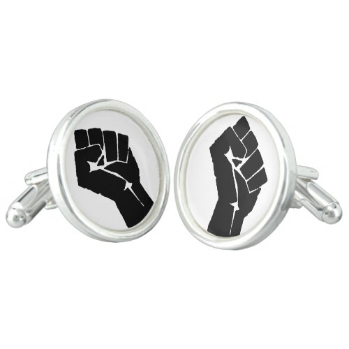 Black Power Fist Cufflinks Silver Plated Cufflinks