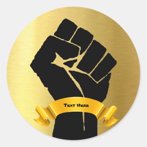 Black Power Fist  Gold Design Add_Your_Text Classic Round Sticker