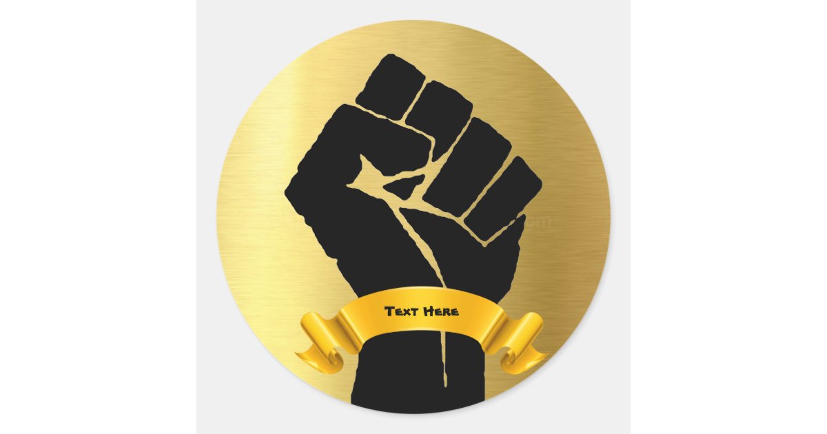 Black Power Fist Gold Design Add Your Text Classic Round Sticker Zazzle Com