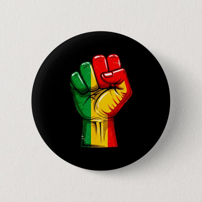 Black Power Fist Pan African Flag Raised Pride  Button (Front)