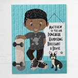 Black Powerful and Brave Boy Jigsaw Puzzle<br><div class="desc">Personalized Multicultural Puzzle with positive affirming message for children. Please check out more of my personalized gifts.</div>