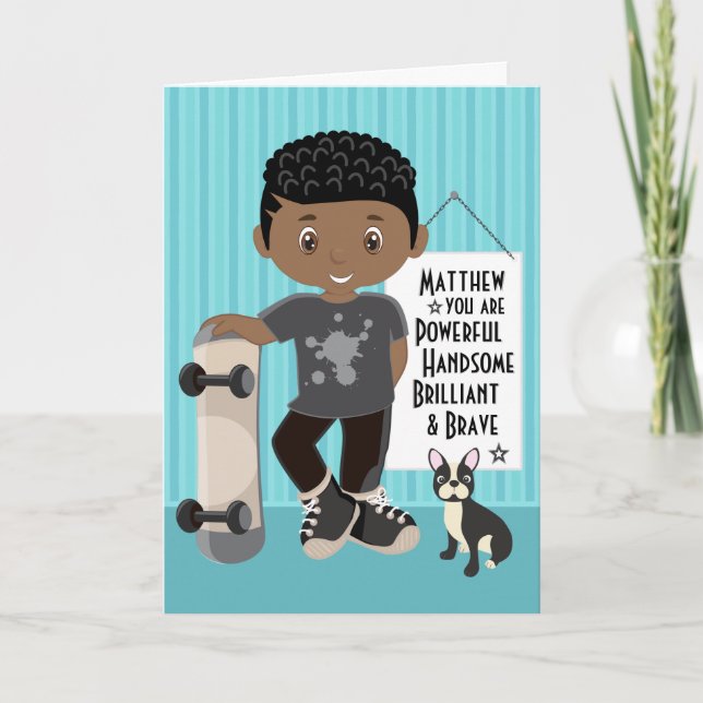 Black Powerful & Brave Boy Card (Front)