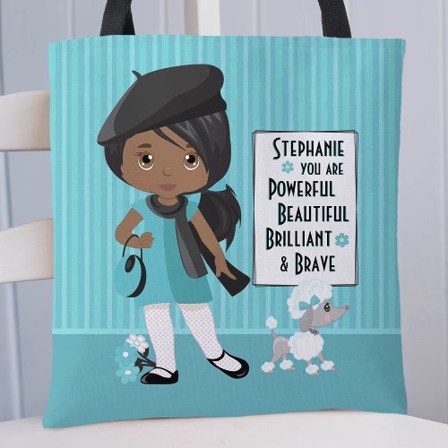 Black Powerful  Brave Girl Personalized Tote Bag