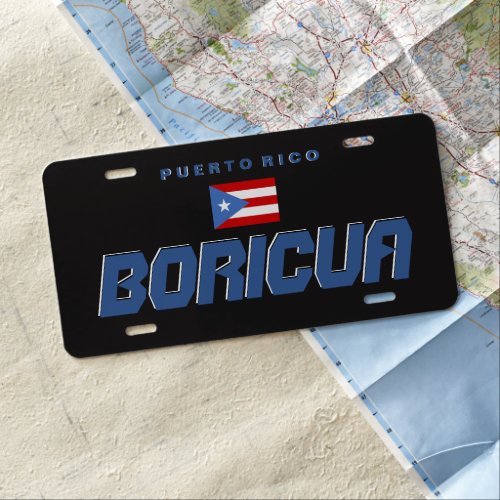 Black PR Flag Puerto Rico License Plate