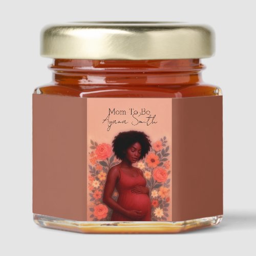 Black Pregnant Woman Baby Shower, Floral Honey Jar Favors